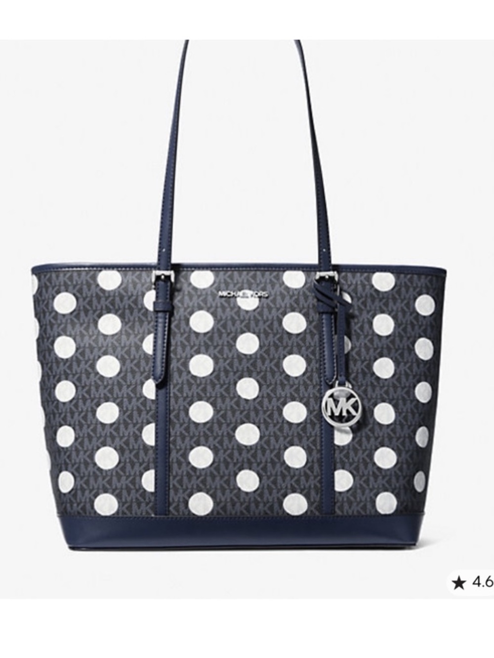 Michael Kors Navy Polka Dot Tote with MK Charm - Picture 4 of 7